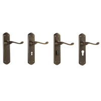 Tradco Windsor Door Lever Handle on Shouldered Backplate Antique Brass