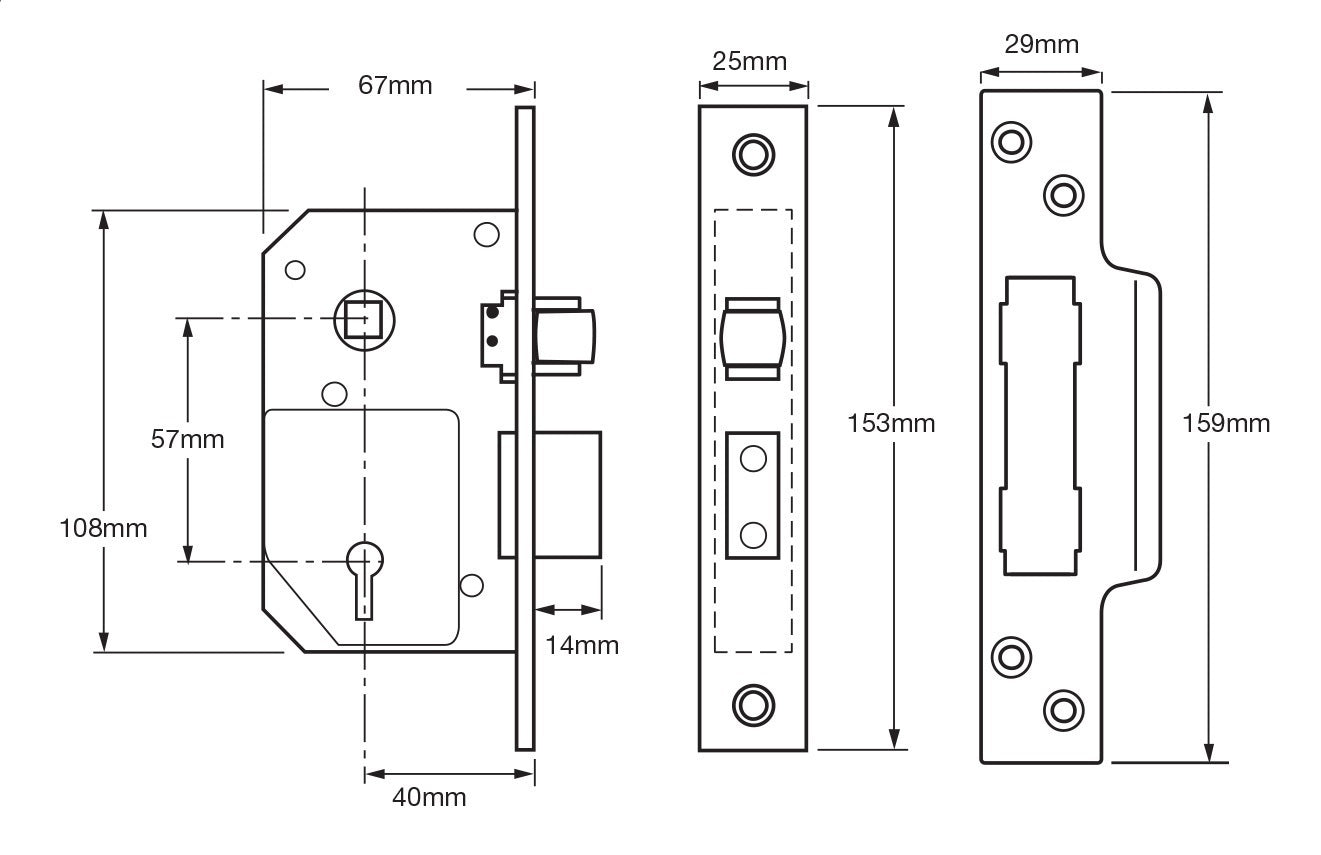 Chubb Union Mortice Sashlock 67mm - Available in Polished Brass and Satin Chrome