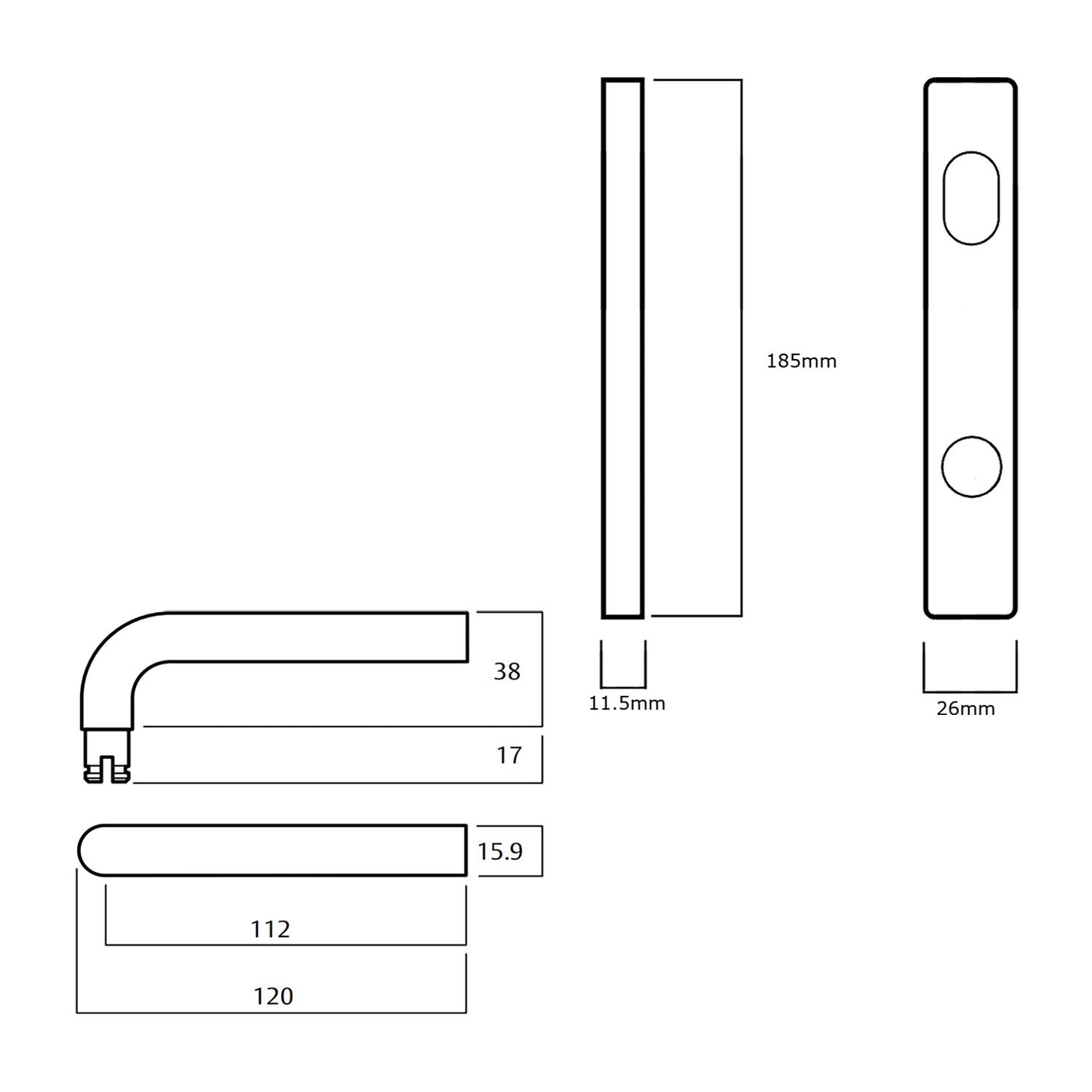 Lockwood 4704 Square End Plate With Turn and 70 Lever - Available in Various Finishes