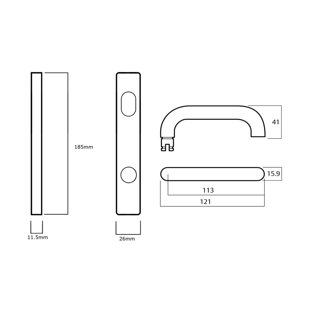 Lockwood 4901 Square End Plate With Cylinder Hole & 70 Lever - Available in Various Finishes