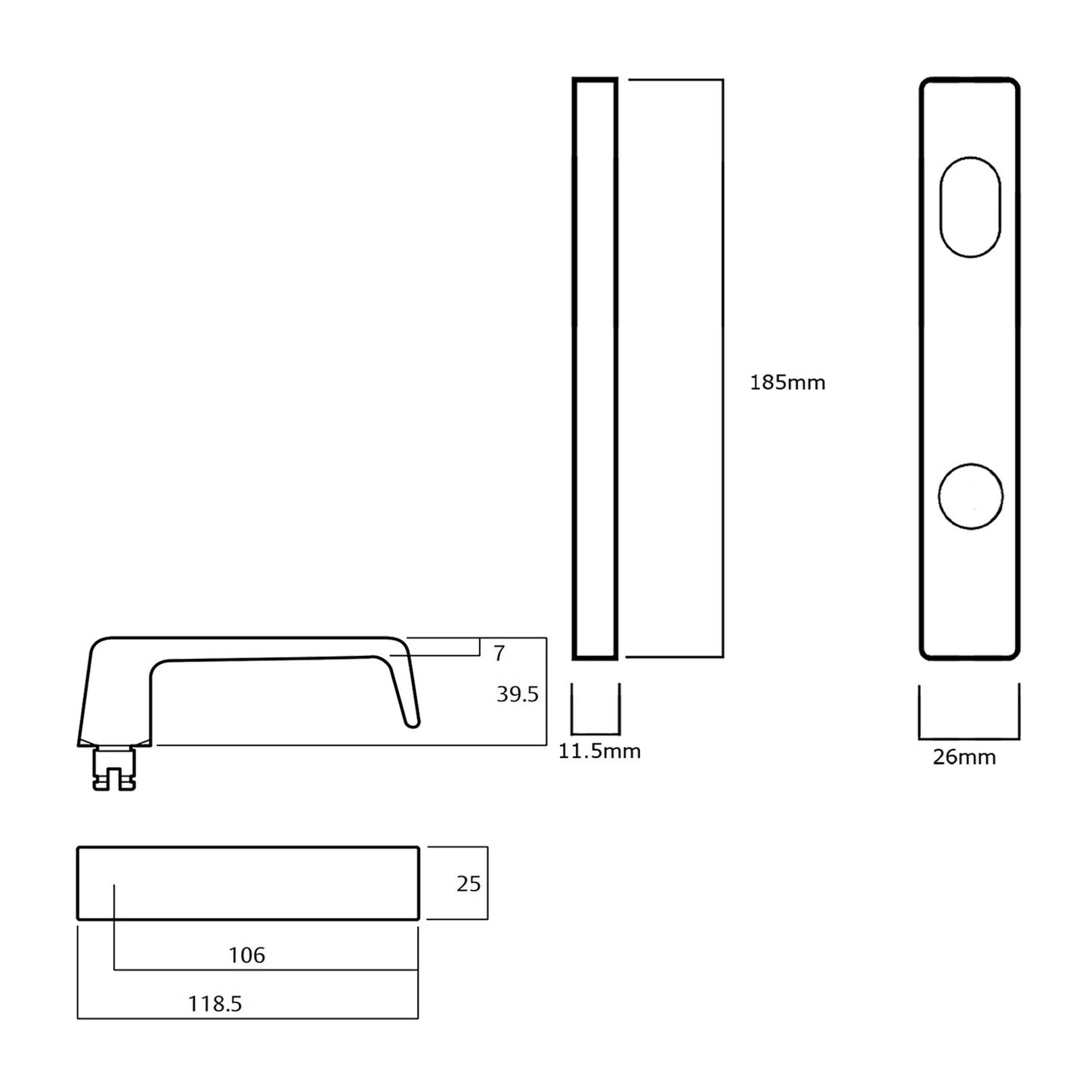 Lockwood 4901 Square End Plate With Cylinder Hole and 90 Lever - Available in Various Finishes