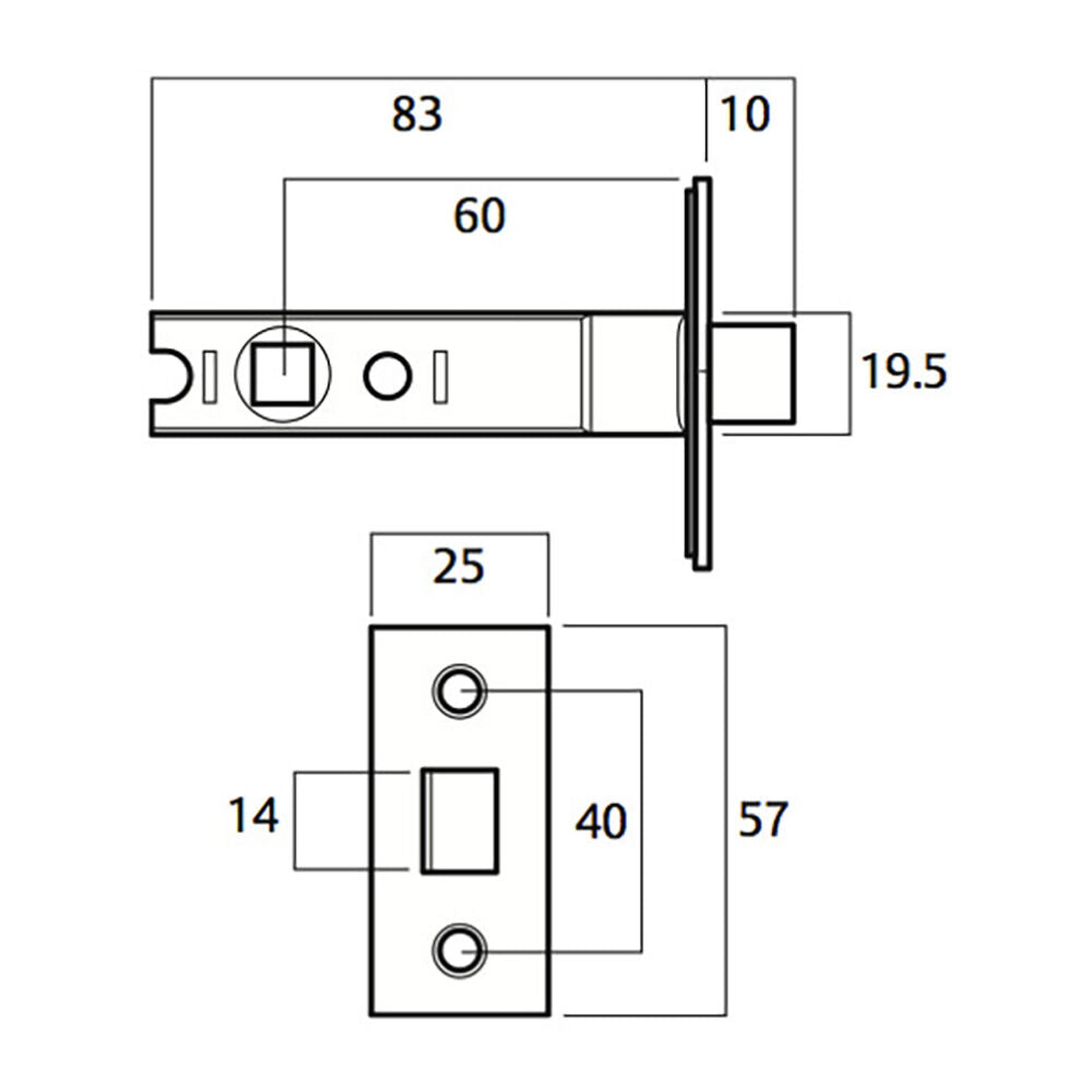 Lockwood 60mm Passage Latch Square End Face Plate and T Strike - Available in Various Finishes