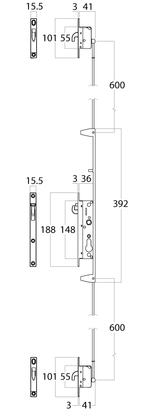 Lockwood 5782 Narrow Entrance Mortice Lock Kit Includes Furniture Cylinder Matt Black 5782KIT04MBK