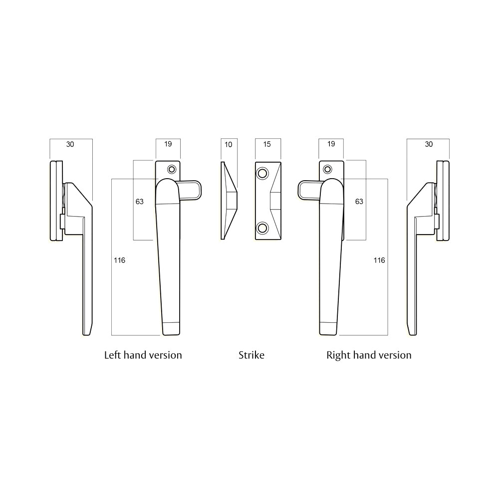 Whitco Series 25 Window Casement Fastener Non Lockable - Available in Various Finishes and Handing