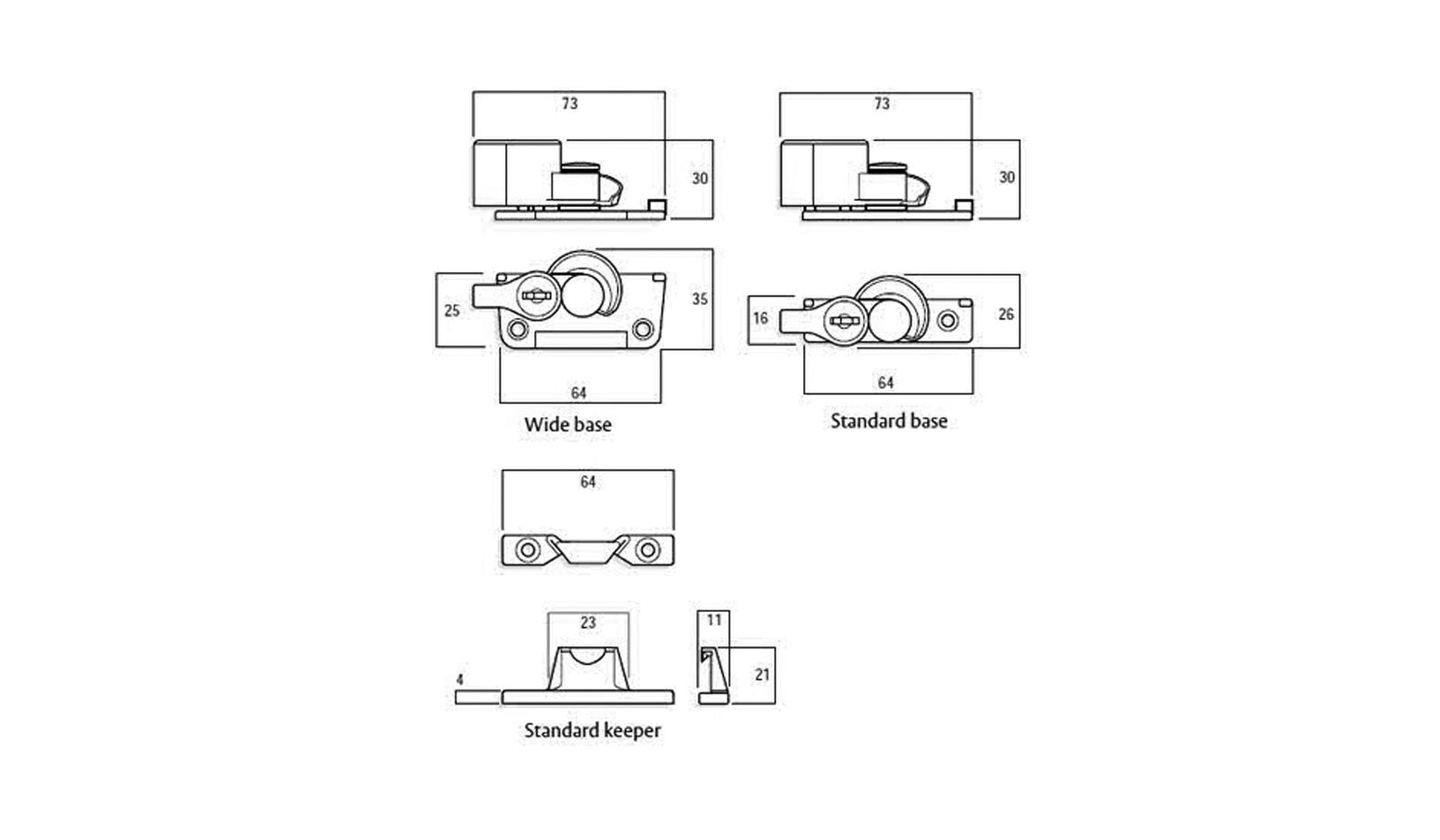 Whitco Window Sash Lock Wide Base Lockable Keyed Alike - Available in Various Finishes
