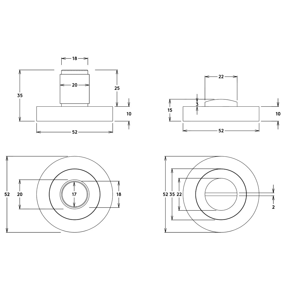 Iver Berlin Privacy Turn Round Concealed Fix 52mm - Available in Various Finishes