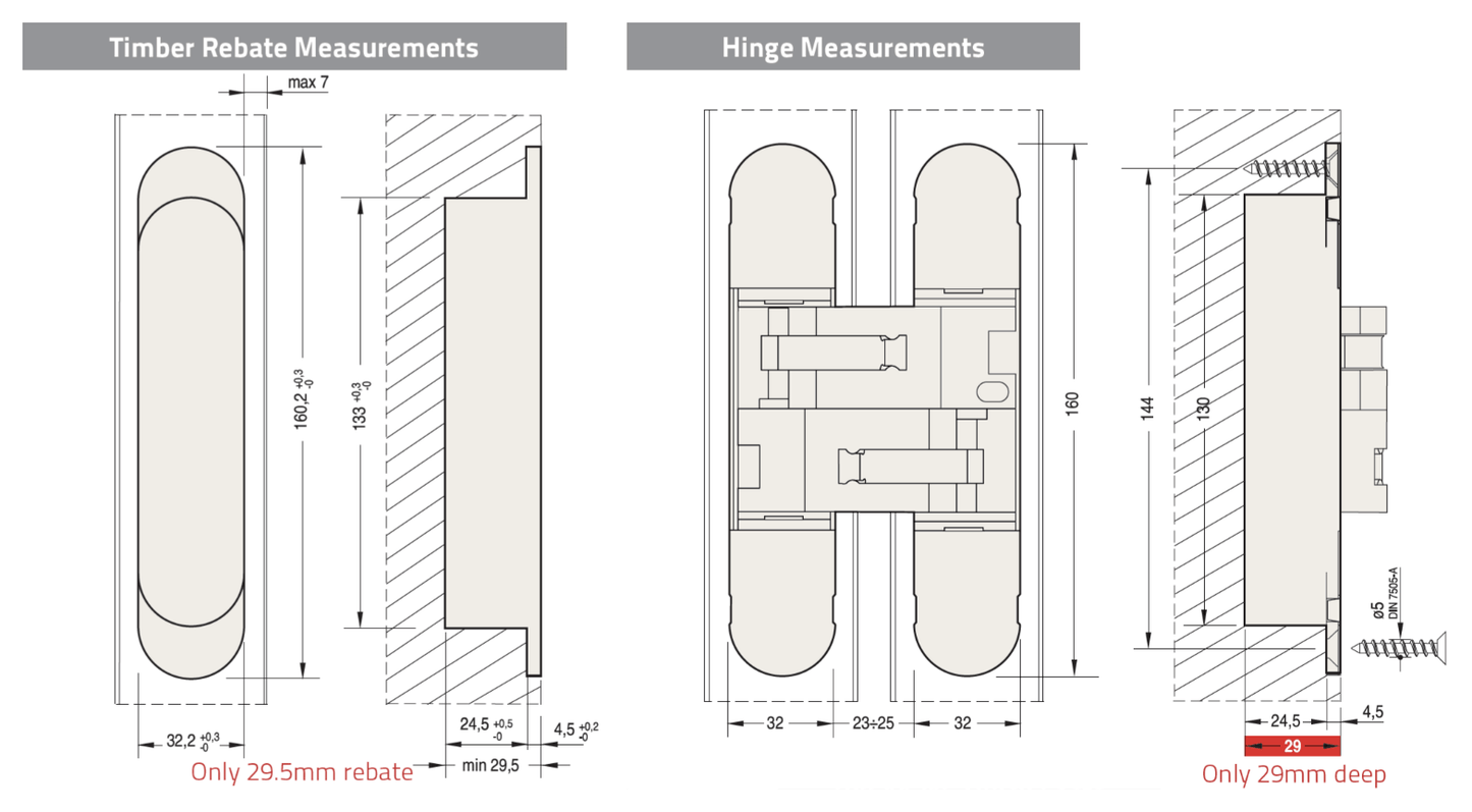 Bellevue Ceam Door Hinge 3D Invisible Concealed 150kg BAC1131 - Available in Various Finishes