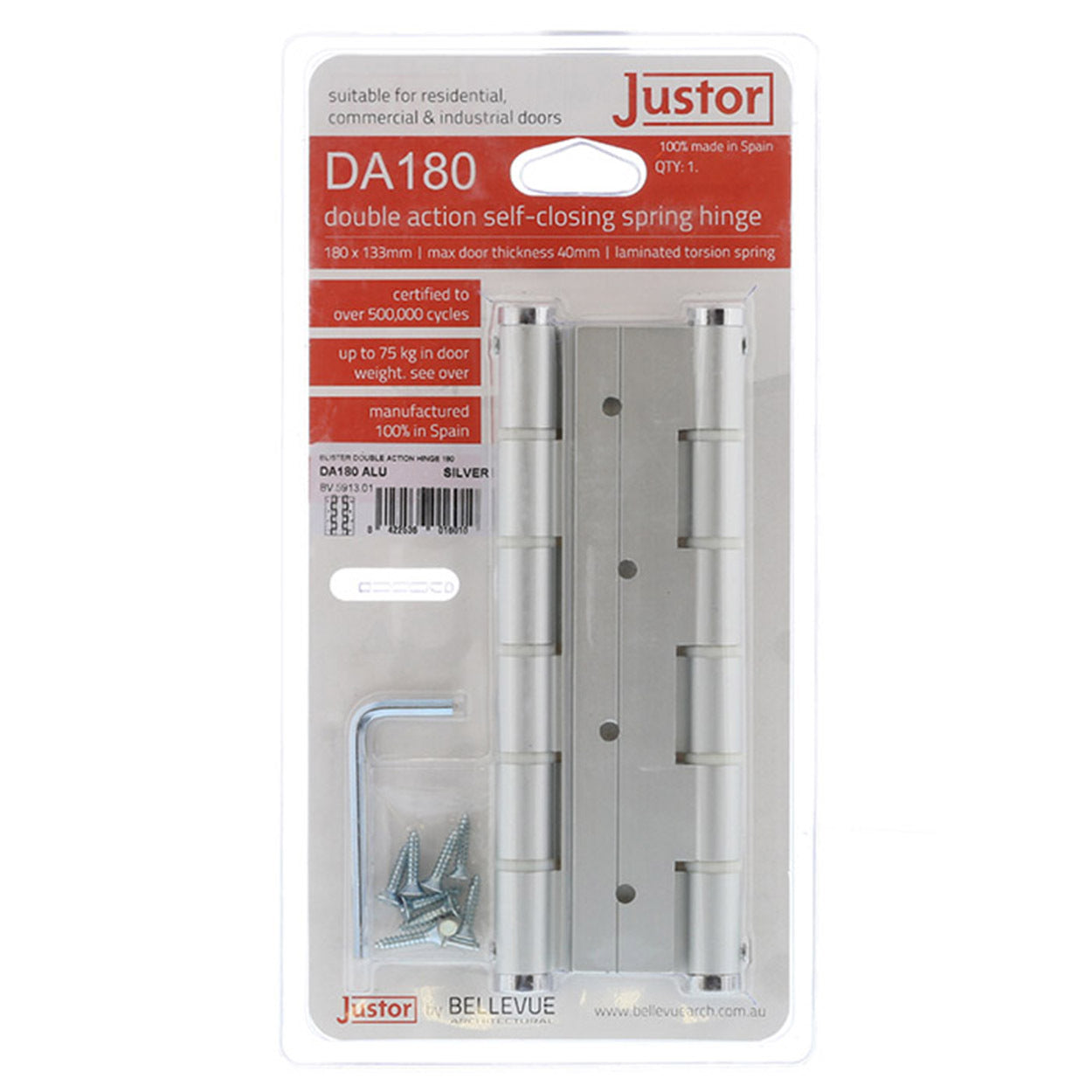 Bellevue BIDA180AS Justor DA180 Double Action Spring Hinge Anodized Silver