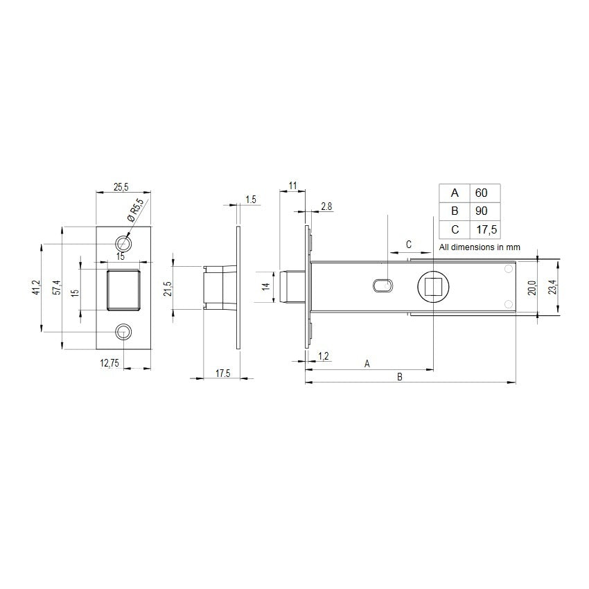 Bellevue Bonaiti Magnetic Privacy Latch BL002 60mm Backset