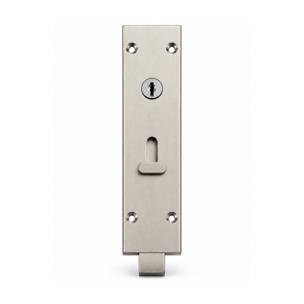 Brio Flush Bolt Square Inward Opening Lockable 190mm Satin Nickel 456EISN-1
