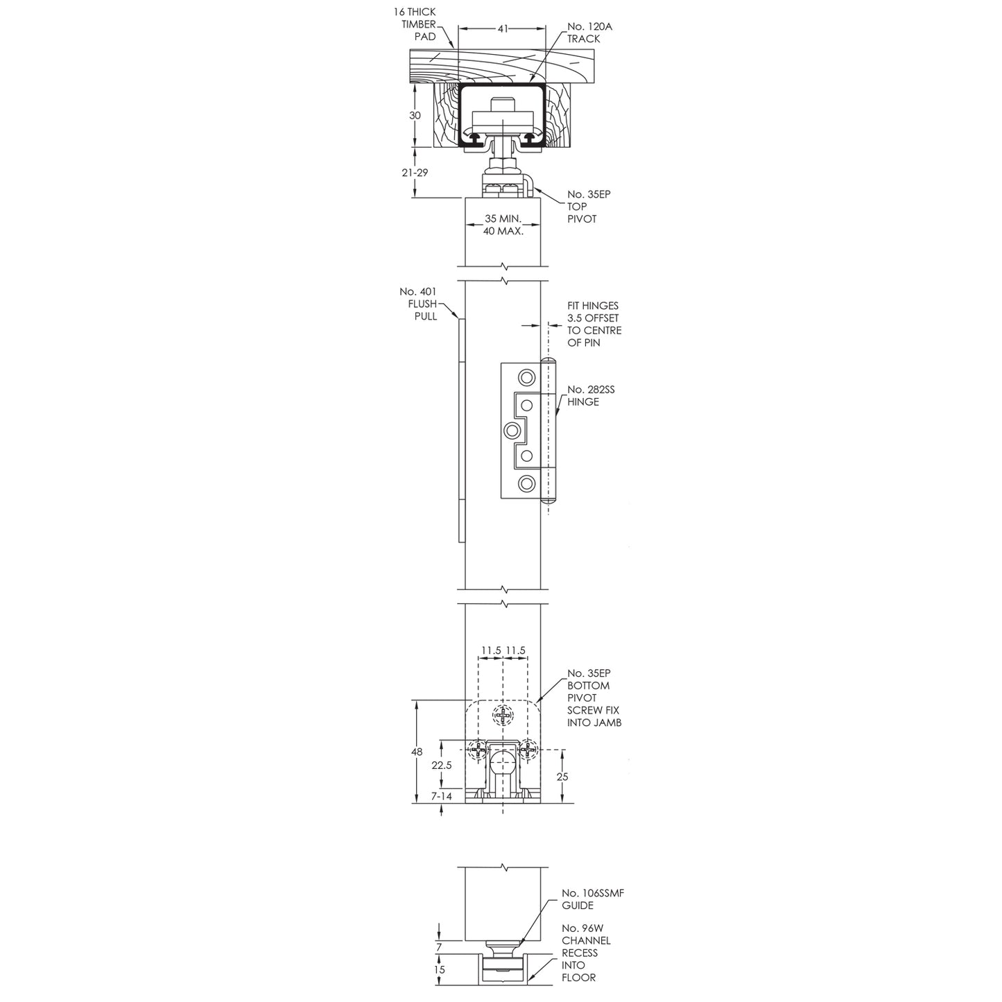 Brio Pivotfold 35 Door Folding Track System for Top Hung Interior Folding Partitions