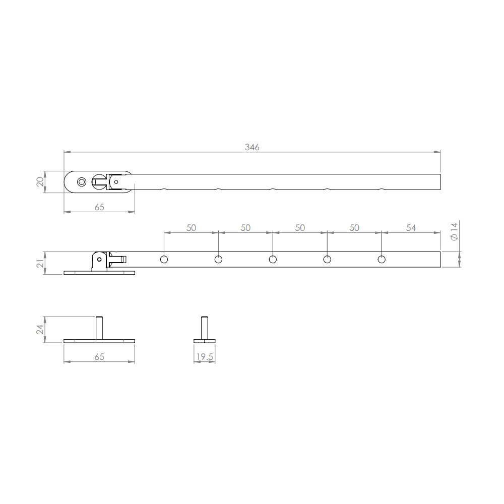 Carlisle Brass Round Casement Stay 346mm 316 Grade Stainless Steel WF24SSS346