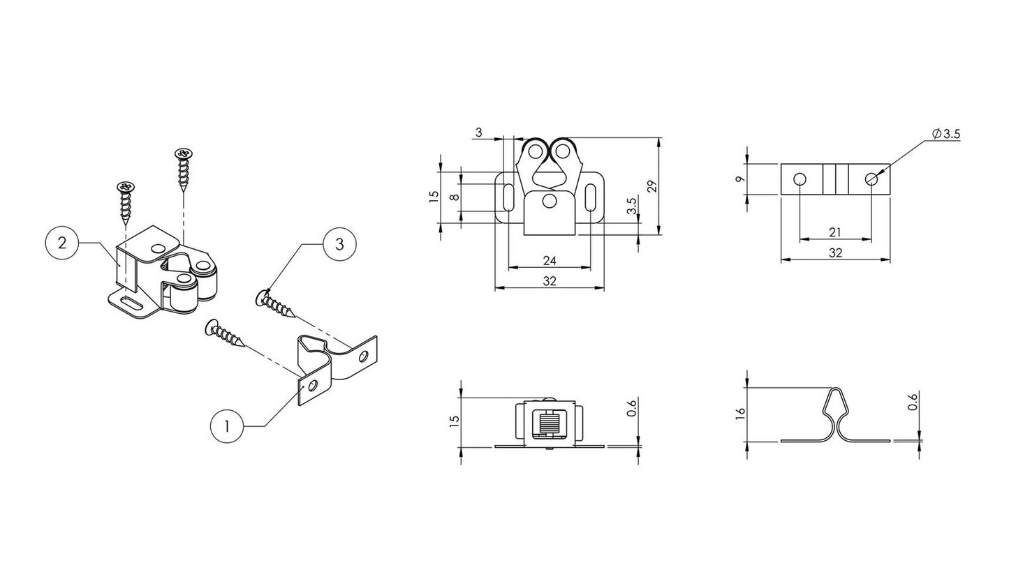Emro Plastic Roller Catch Zinc Plated Steel 25x32x16mm 190