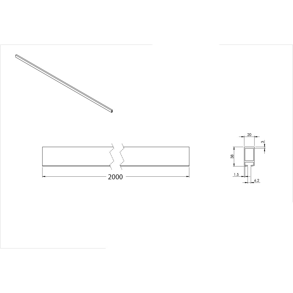 Emro Shower Curtain Track Only SCA2000 - Available in Clear Anodised and White Powder Coat