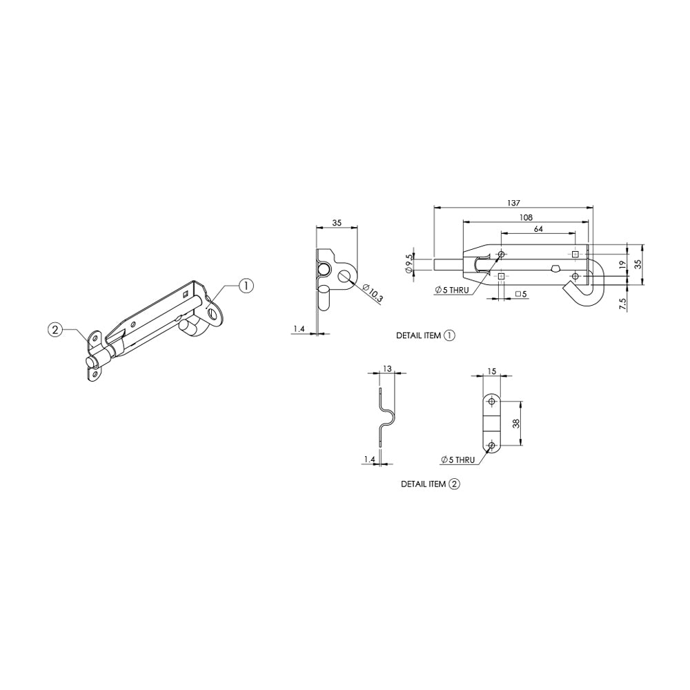 Emro Padbolt Stainless Steel SSPB - Available in 100mm and 150mm