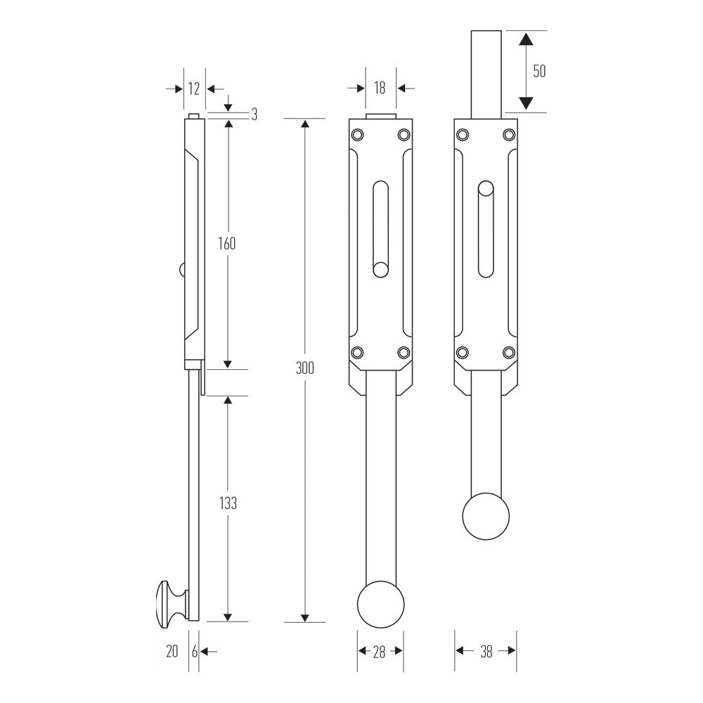 Halliday & Baillie HB120 Surface Mounted Bolt - Available in Various Finishes and Sizes