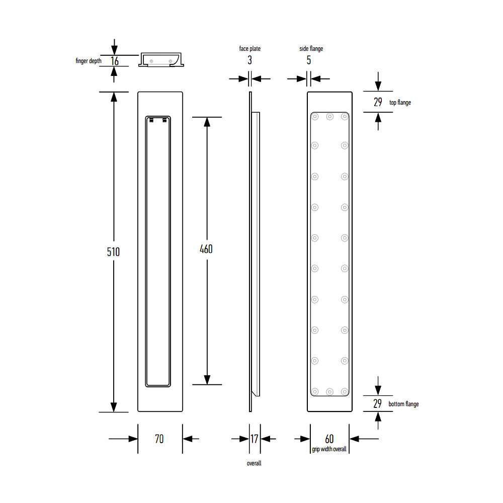Halliday & Baillie Large Offset Flush Pull - Available in Various Finishes