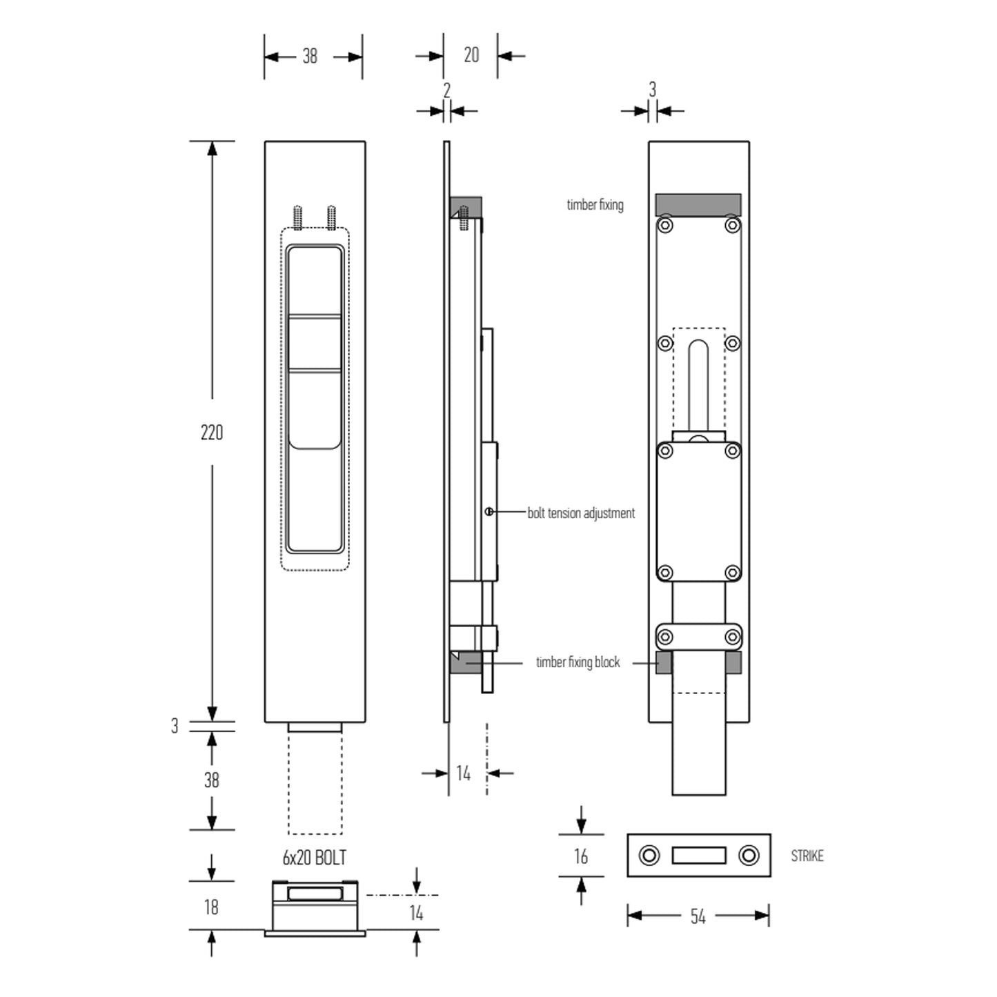 Halliday & Baillie Flat Throw Flush Bolt - Available in Various Finishes