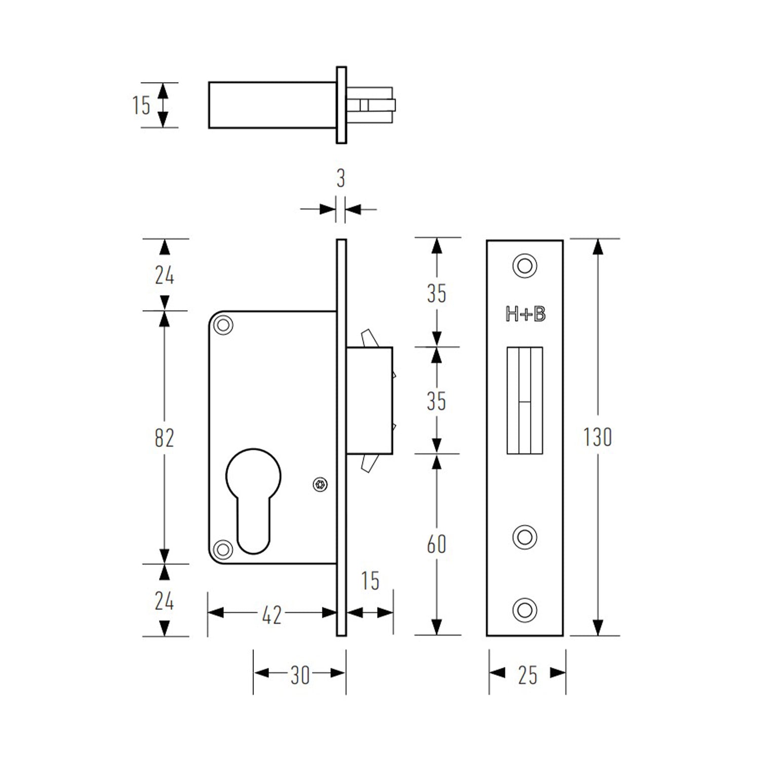 Halliday & Baillie Sliding Door Mortice Lock HB2010 - Available in Various Finishes