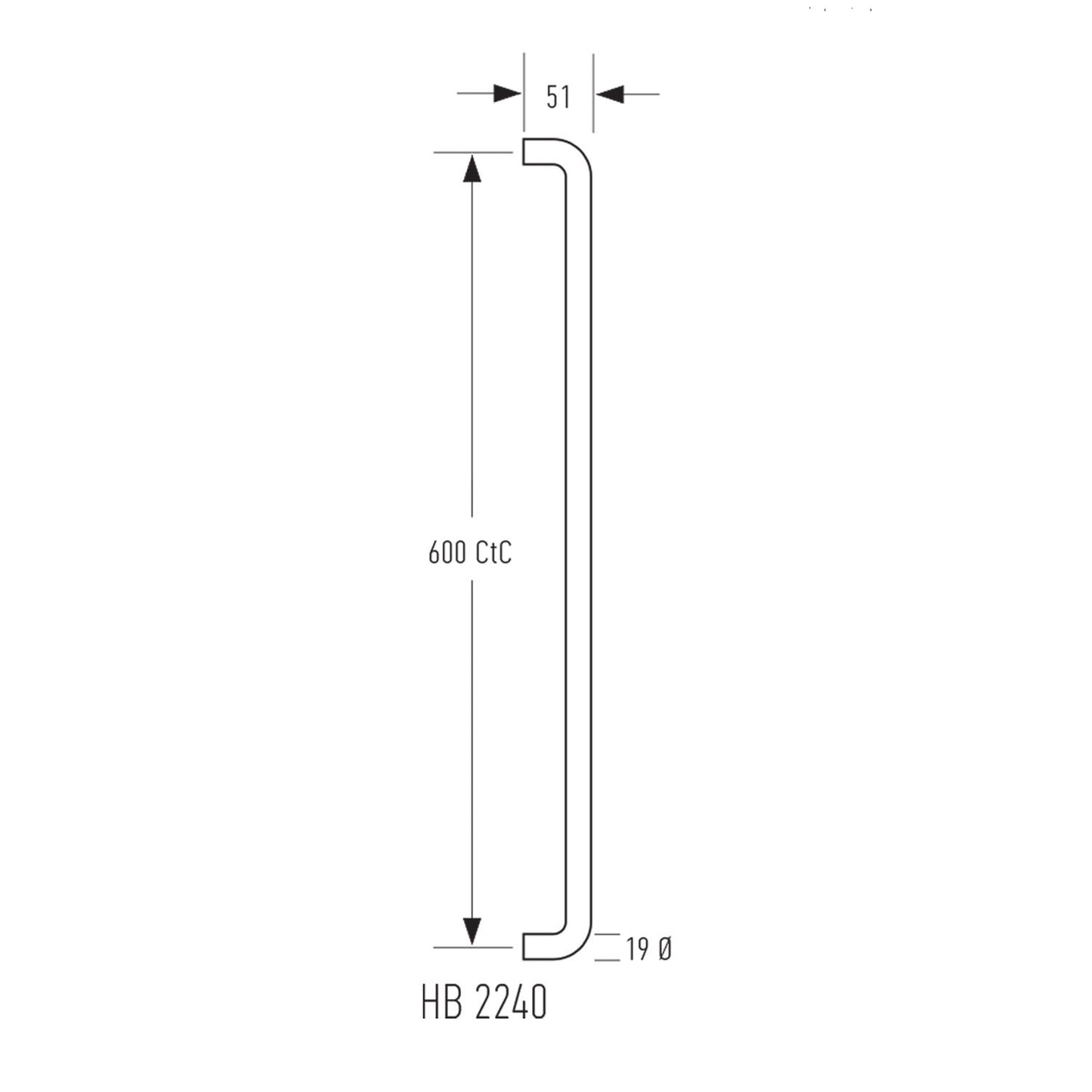 Halliday & Baillie 2240 Round Profile Brass D Pull Handle 600mm - Available in Various Finishes