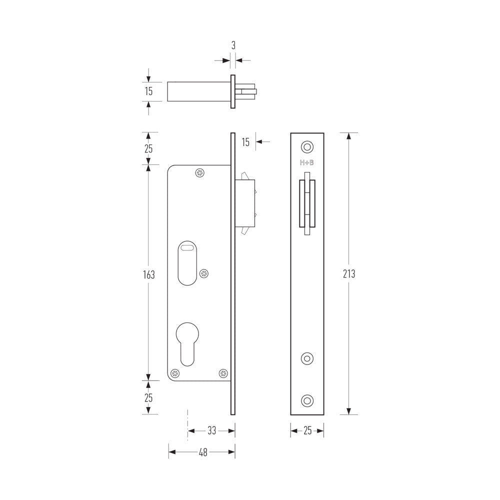 Halliday & Baillie 642 Narrow Sliding Door Lock Key/Snib In Blank Out 33mm