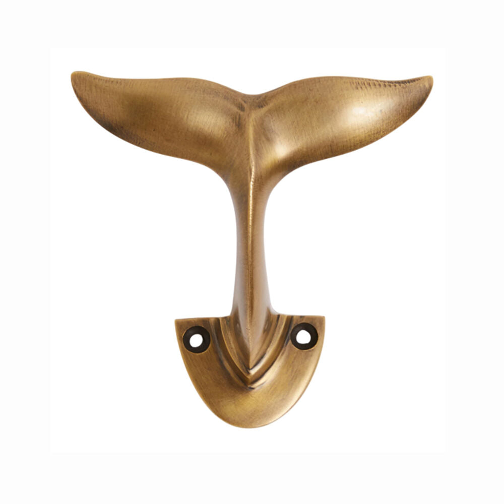 Hepburn Whale Tail Hat and Coat Hook 90mm Acid Washed Brass WTHAWB