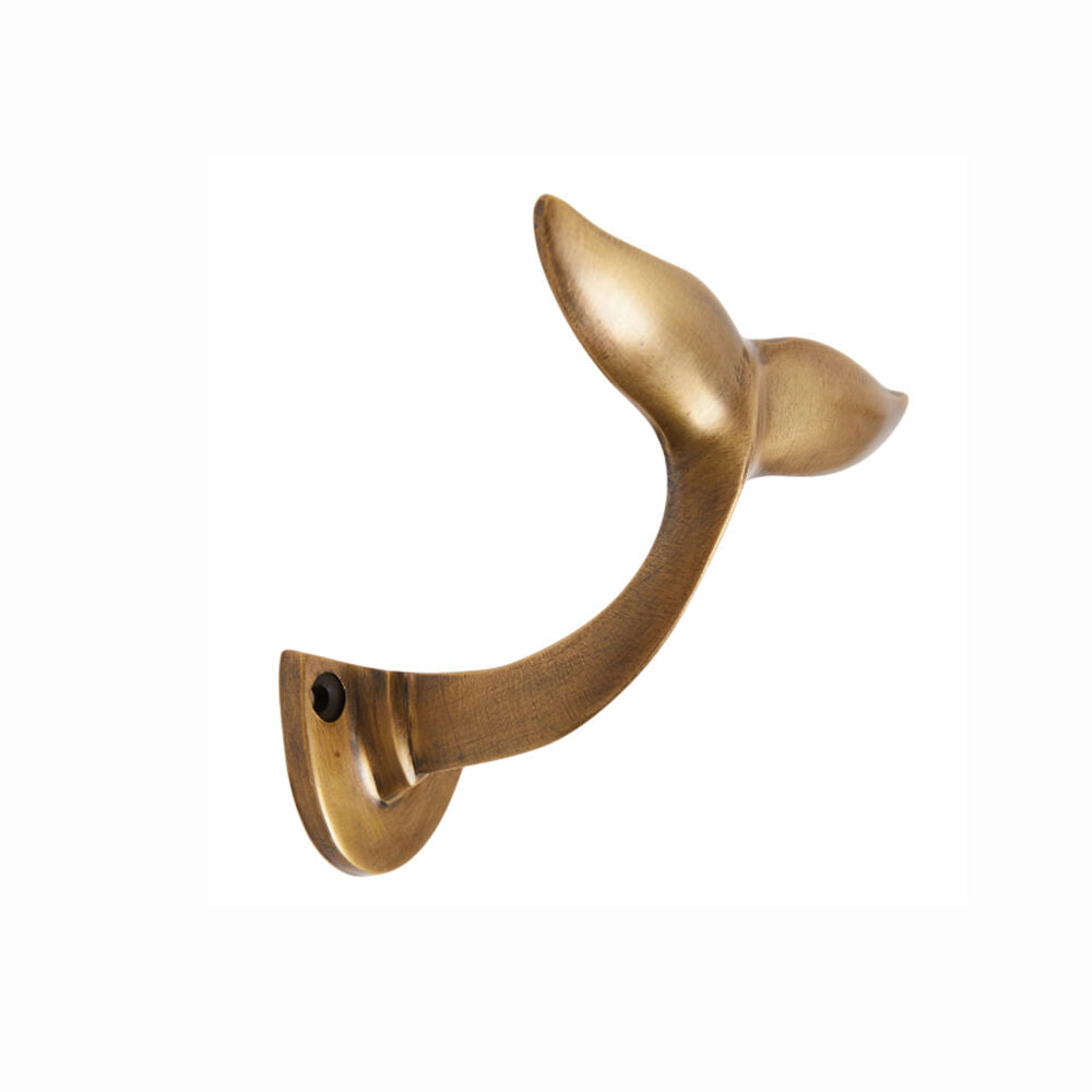 Hepburn Whale Tail Hat and Coat Hook 90mm Acid Washed Brass WTHAWB
