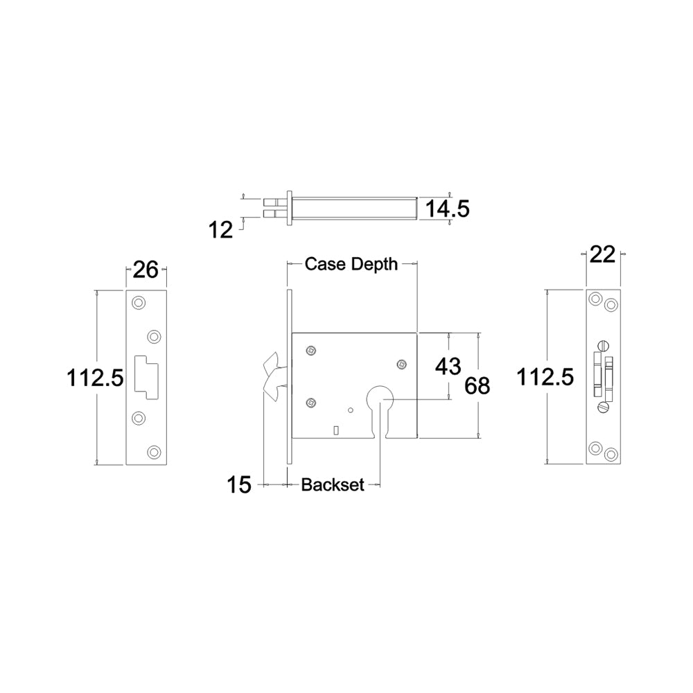 Jacksons JMHSL46mm & 60mm Sliding Claw Privacy Mortice Dead Lock No Cylinder
