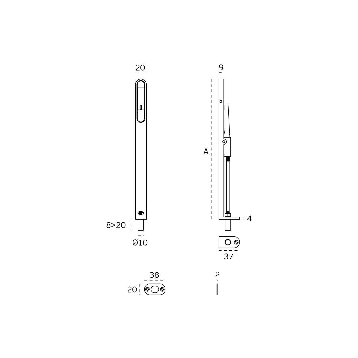 JNF Heavy Duty Flush Bolt Adjustable Throw 160mm - Available in Various Finishes