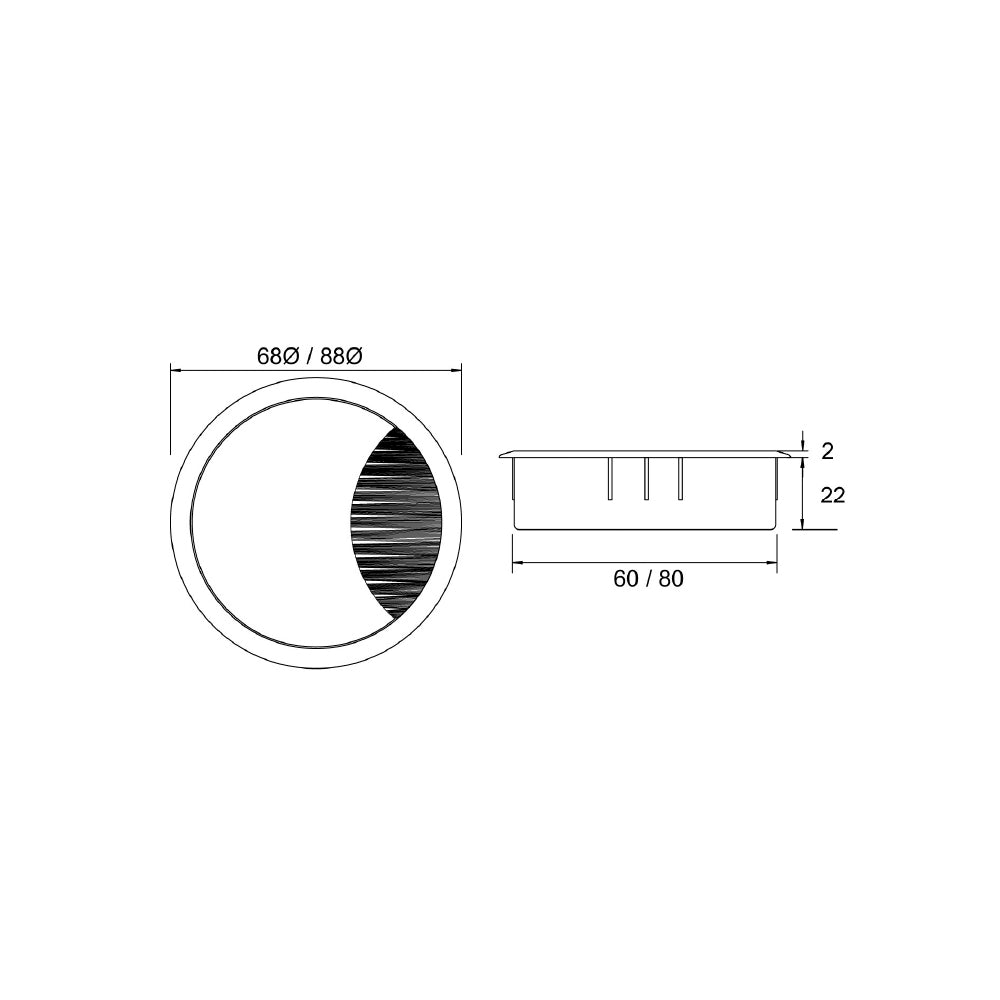 Kethy Cable Outlet with Brush CO821 - Available in Various Finishes and Sizes