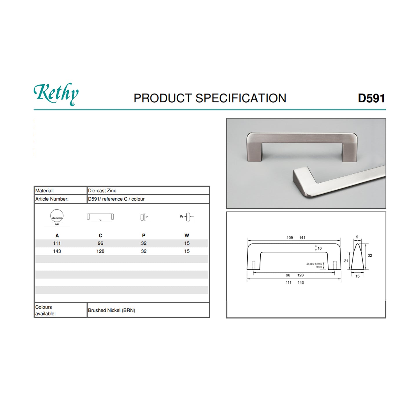 Kethy D591 Series Case Cabinet Pull Handle Die-cast Zinc