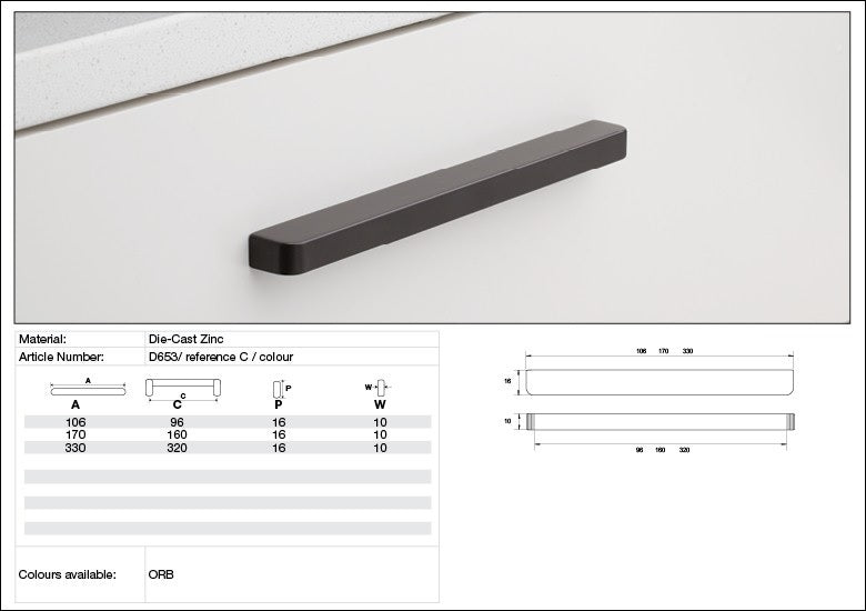 Kethy Cabinet Handle D653 D Series Slimline Die-cast Zinc