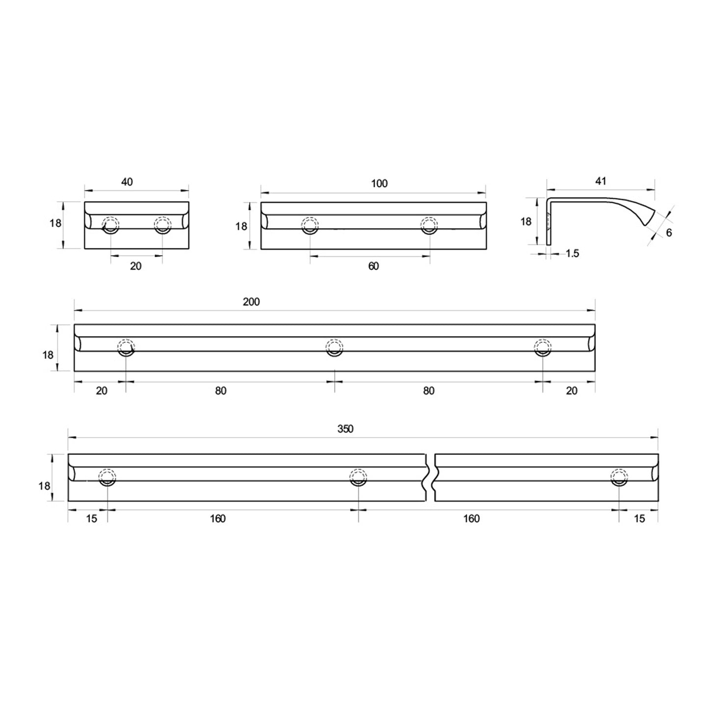 Kethy DL419 Fornel Curved Edge Pull - Available In Various Finishes and Sizes