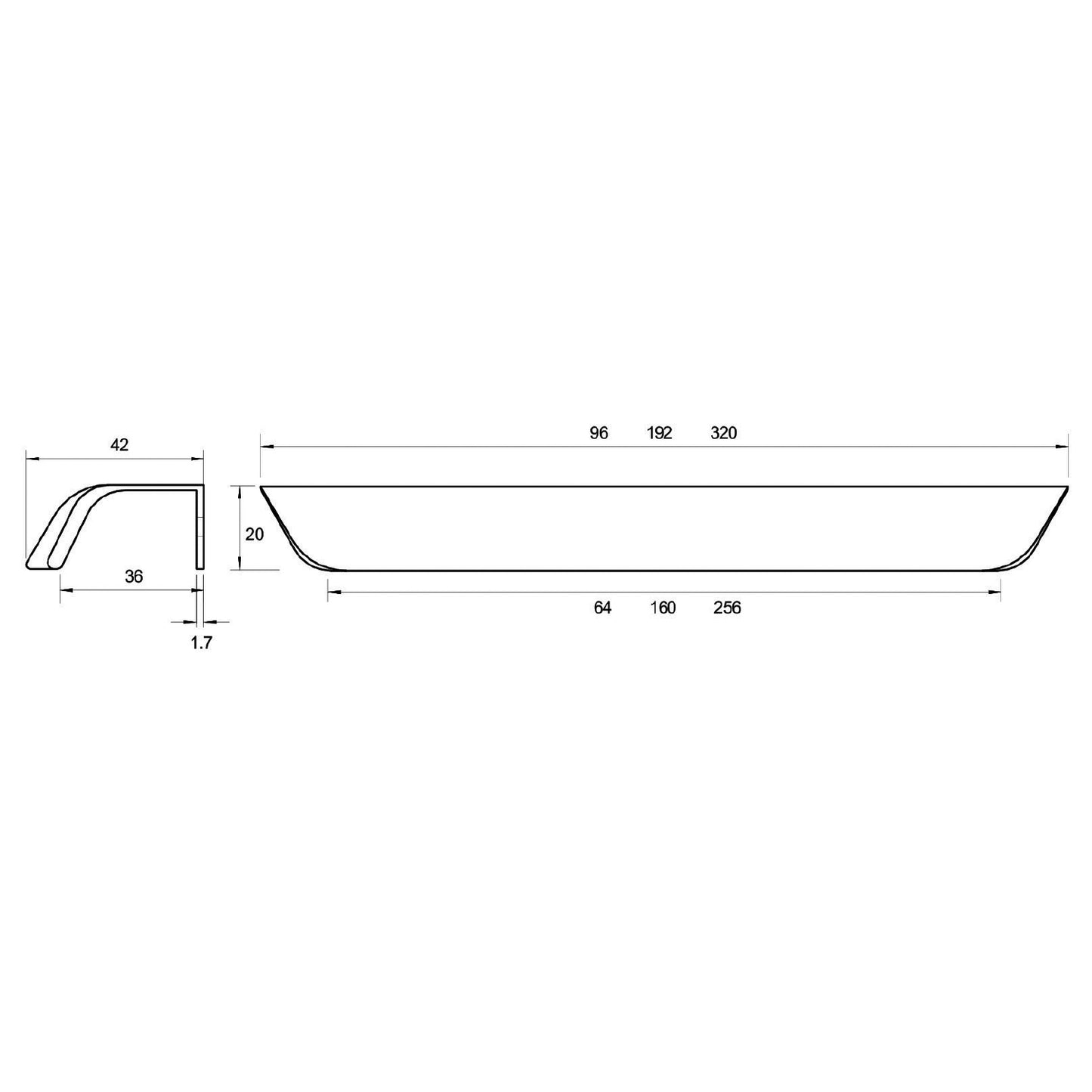 Kethy Borgo Curved Edge Pull Handle - Available in Various Sizes