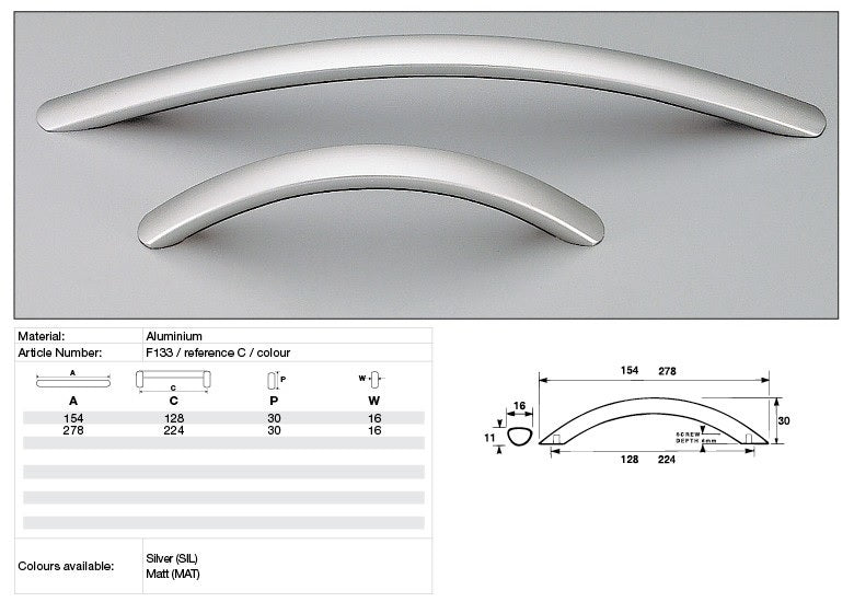 Kethy Cabinet Handle F133 F Series Oval Bow Aluminium