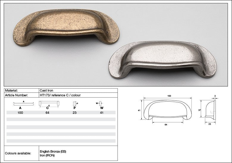 Kethy Cabinet Handle HT173 Hampton Shell 100mm Cast Iron