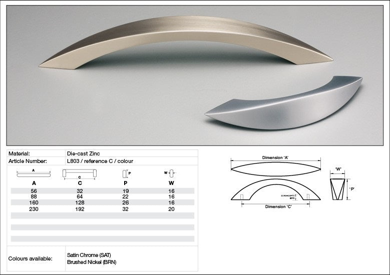 Kethy Cabinet Handle L803 L Series Melon Die-cast Zinc
