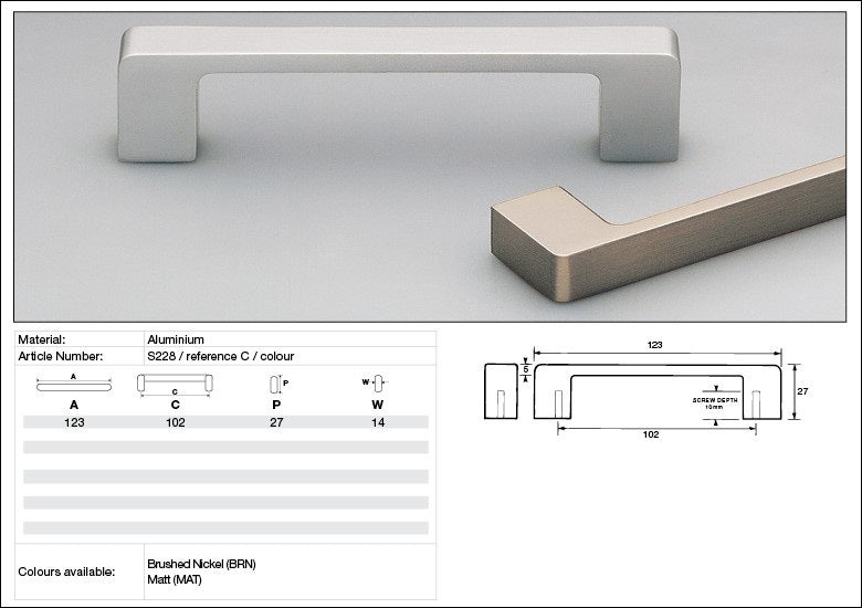 Kethy Cabinet Handle S228 S Series Narrow Block Aluminium