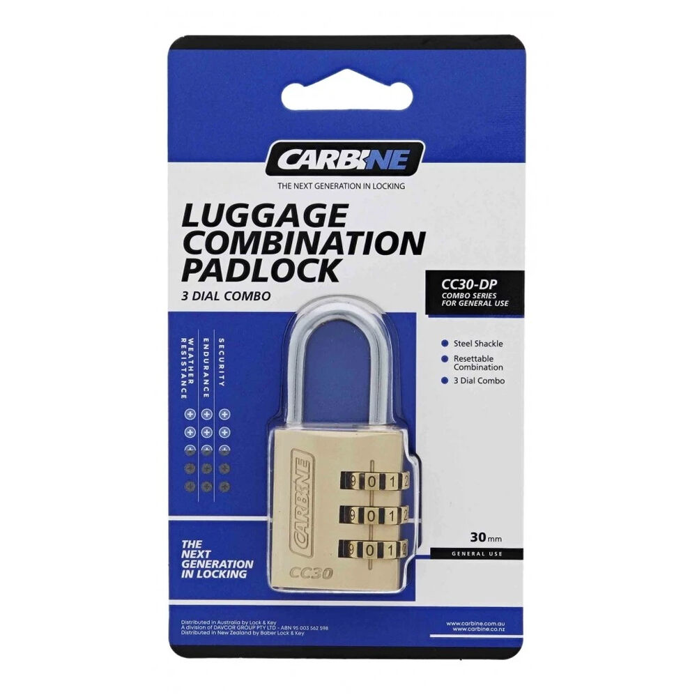 Carbine 3 Dial Combination Padlock 30mm Brass 36x4.8mm Shackle Display Pack CC30DP