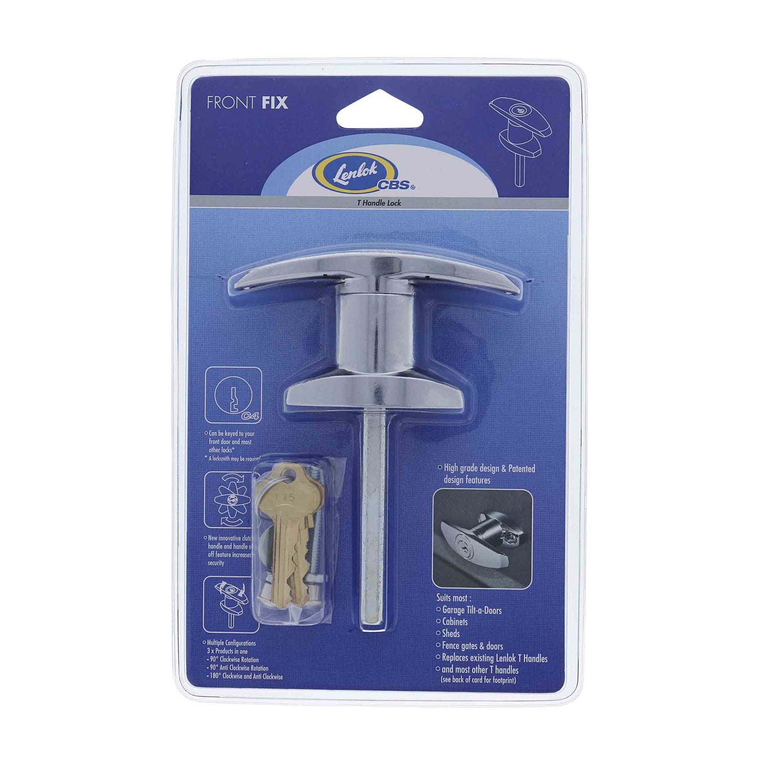 Lenlok CBS T Handle Garage Door Lock C4 Face Fix 75mm LTH-FF-C4-DP