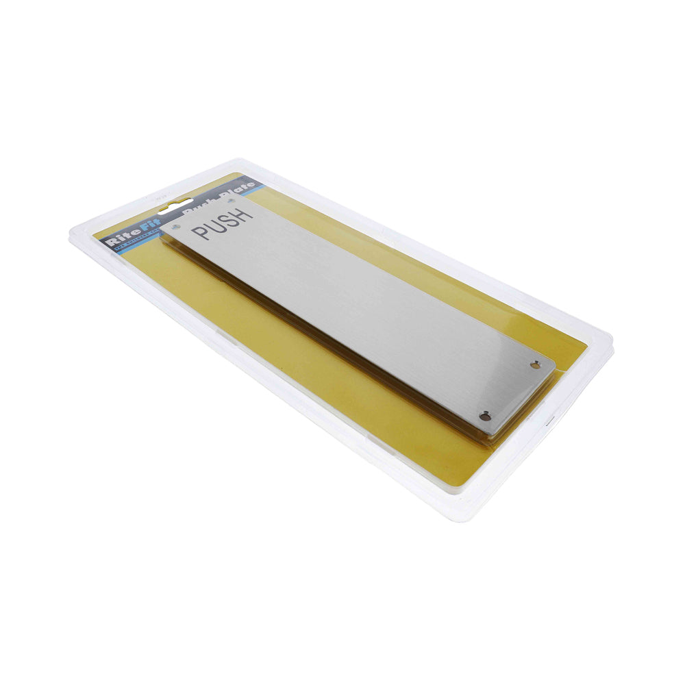 RiteFit Push Plate Engraved "Push" 304 Grade Stainless Steel 300x75mm PP1ESS