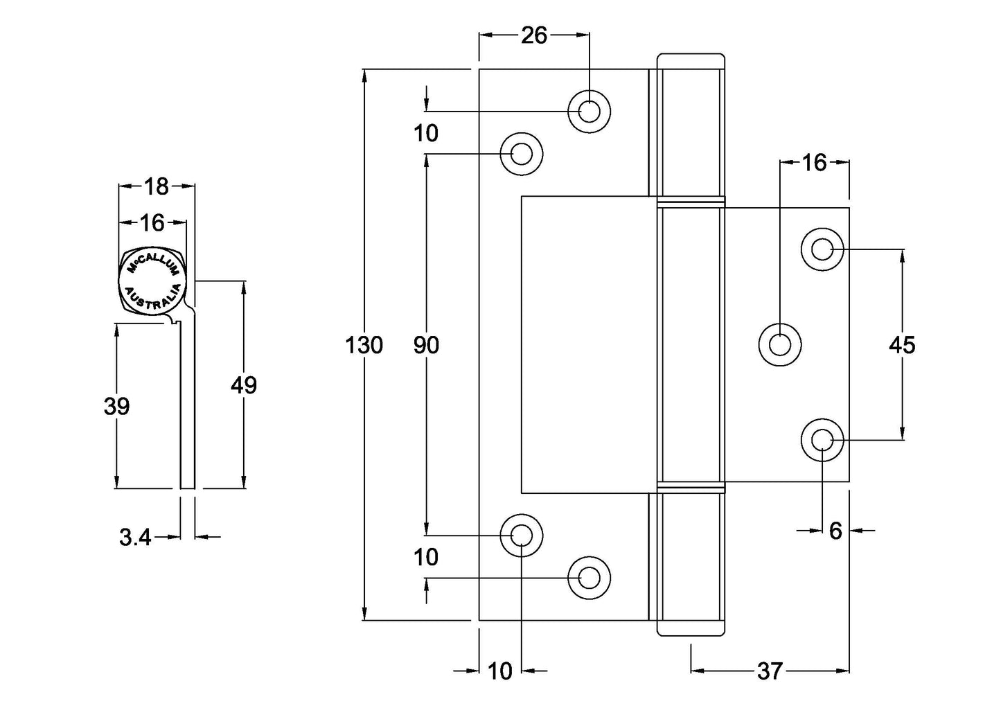 **10 Pack** McCallum Aluminium Offset Interfold Hinge A107 A107RLF