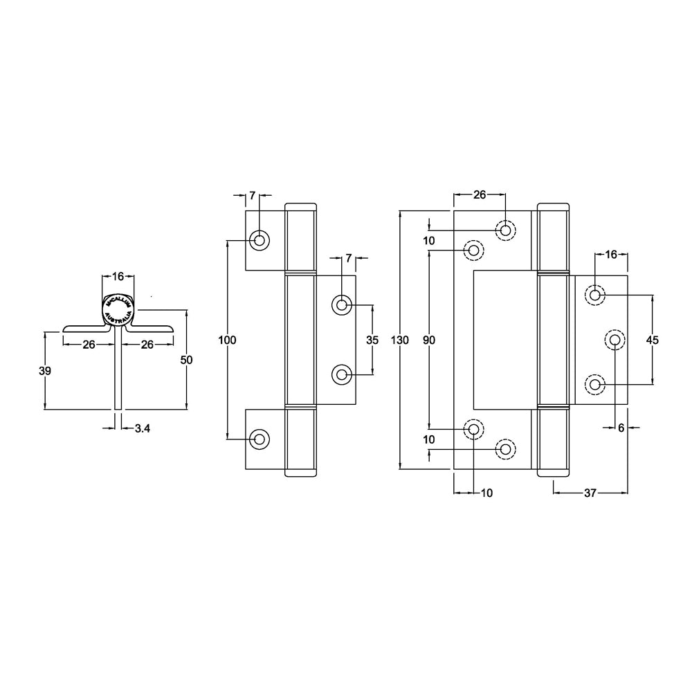 MCCA154|MCCA154BLK|MCCA154WHT|McCallum A154 Aluminum Heavy Duty Interfold Hinge Wrap Around 130mm - Available in Various Finishes