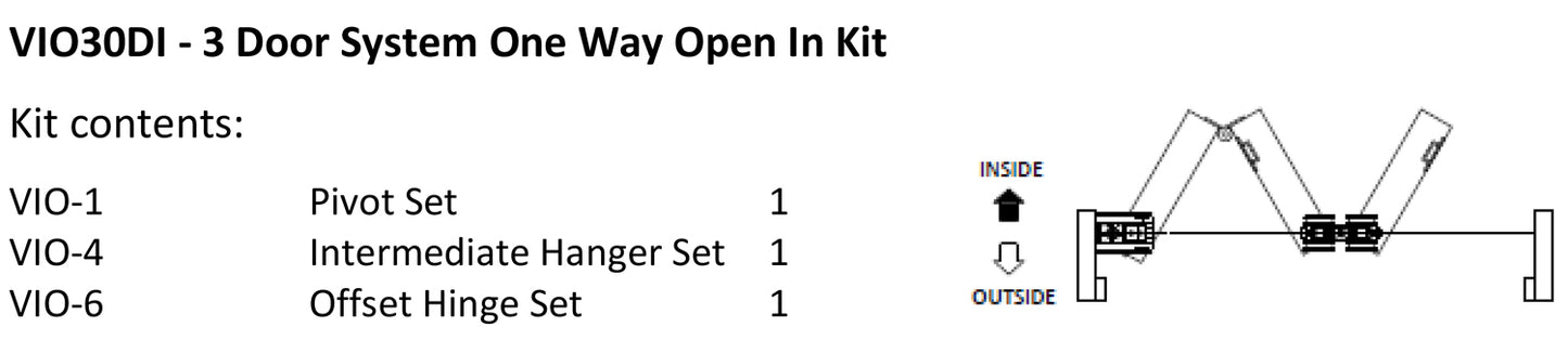 McCallum VIO Folding 3 Door System One Way Inward Opening Hardware Kit Satin Stainless Steel