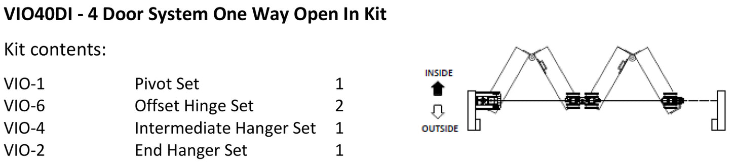 McCallum VIO Folding 4 Door System One Way Inward Opening Hardware Kit Satin Stainless Steel
