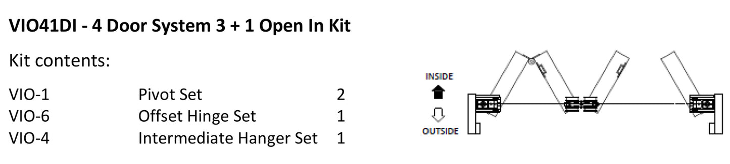 McCallum VIO Folding 4 Door System 3 + 1 Inward Opening Hardware Kit Satin Stainless Steel
