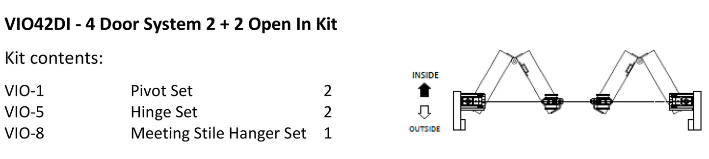 McCallum VIO Folding 4 Door System 2 + 2 Inward Opening Hardware Kit Satin Stainless Steel