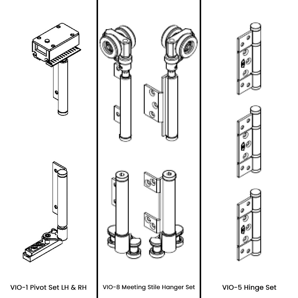 McCallum VIO Folding 4 Door System 2 + 2 Inward Opening Hardware Kit Satin Stainless Steel