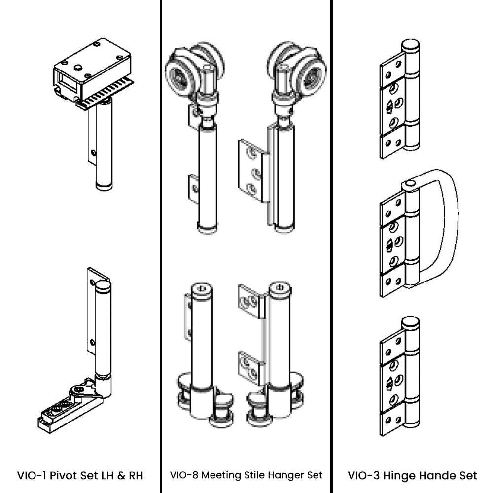 McCallum VIO Folding 4 Door System 2 + 2 Outward Opening Hardware Kit Satin Stainless Steel