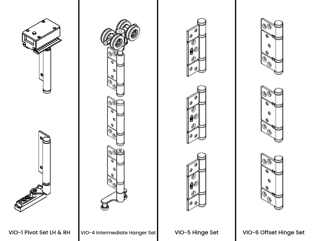 McCallum VIO Folding 5 Door System One Way Inward Opening Hardware Kit Satin Stainless Steel